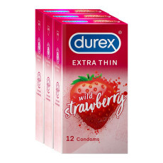 Guponjinish Durex Extra Thin Wild Strawberry Flavoured Condoms Combo 3 Pack - 30 Pcs
