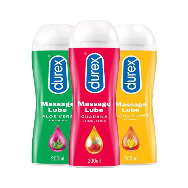 Durex Guarana Stimulating, Aloe Vera & Ylang Ylang Sensual Massage Lubricant Gel (200ml x 3 Pack)